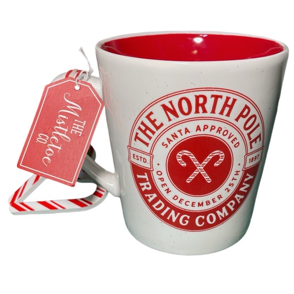 The Mistletoe Company Santa North Pole Trading Company Mug Red Inside NWT - Picture 3 of 12